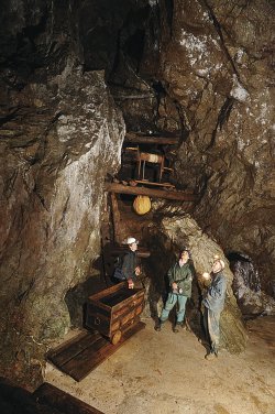 Charakteristická dobývka důlního díla Kovárna s dochovaným původním lezným oddílem. Rumpál je novodobá replika. Betonová podlaha je součástí upravené exkurzní trasy