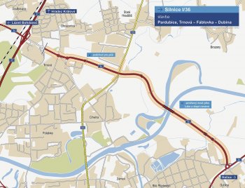 Realizace přeložky silnice I/36 v úseku Pardubice&ndash;Trnová až Pardubice Dubina.