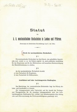 Statut Vysoké školy báňské v Příbrami z roku 1904