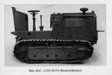 Traktor LHB model A z roku 1927. Převzato z knihy Der neuzeitliche Schmied und Wagengauer.