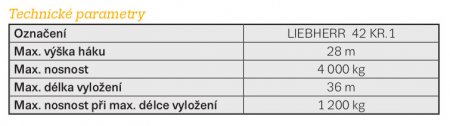 Technické parametry jeřábu Liebherr 42 KR.1