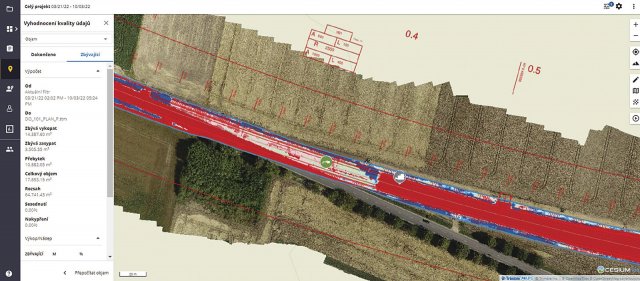 Další aplikací z rodiny Propojené stavby je WorksOS – platforma pro sledování stavebních strojů a analýzy dat získaných mapováním samotných strojů. Pomocí těchto aktuálních dat pak můžete mimo jiné sledovat zbývající či dokončenou práci jednotlivých strojů pro libovolně zvolenou oblast a čas.