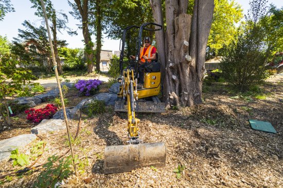 Kompaktní Cat 301 CR se uplatní i při úpravách zahrad, kam se větší rypadlo nevejde.